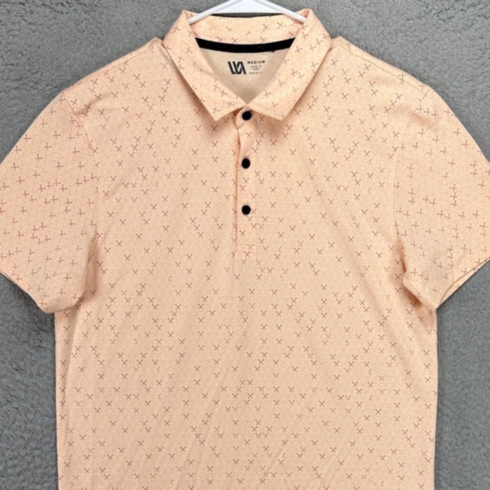 VRST Adult Mens Golf Polo Shirt Medium Peach Geometric Stretch Rugby Athletic